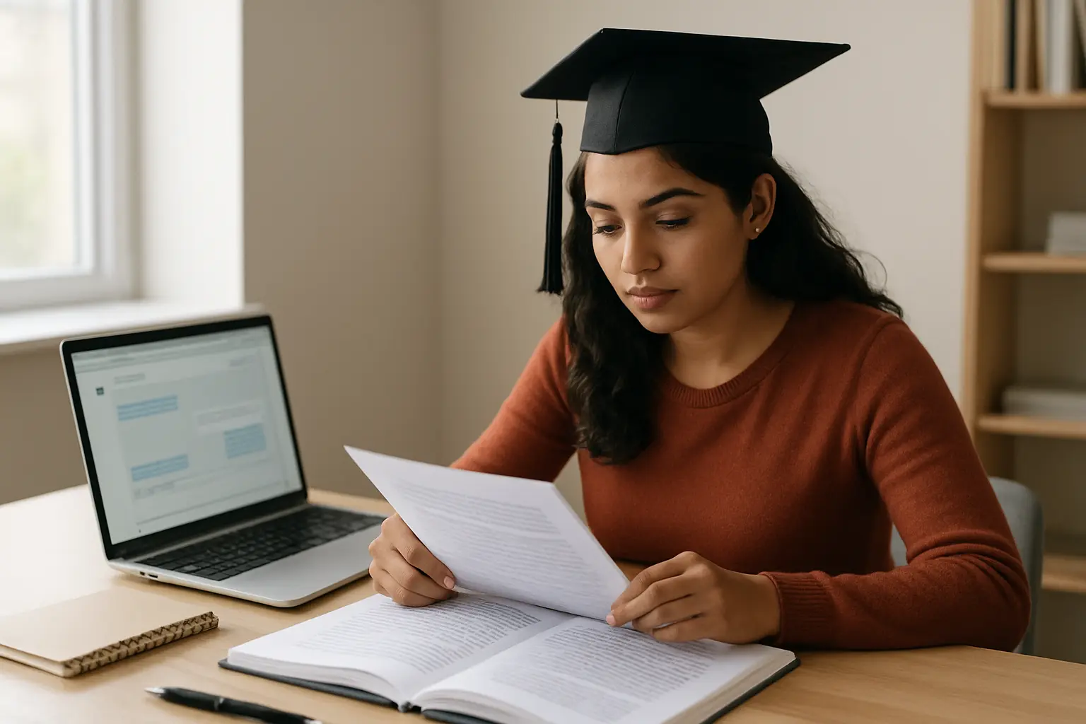 Estudiante redactando la declaración de uso de inteligencia artificial en su tesis